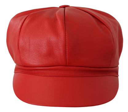 Dolce &amp; Gabbana Chic Red Leather Cabbie Cap