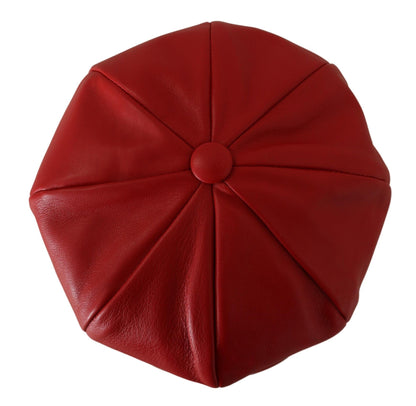 Dolce &amp; Gabbana Chic Red Leather Cabbie Cap