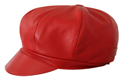 Dolce &amp; Gabbana Chic Red Leather Cabbie Cap