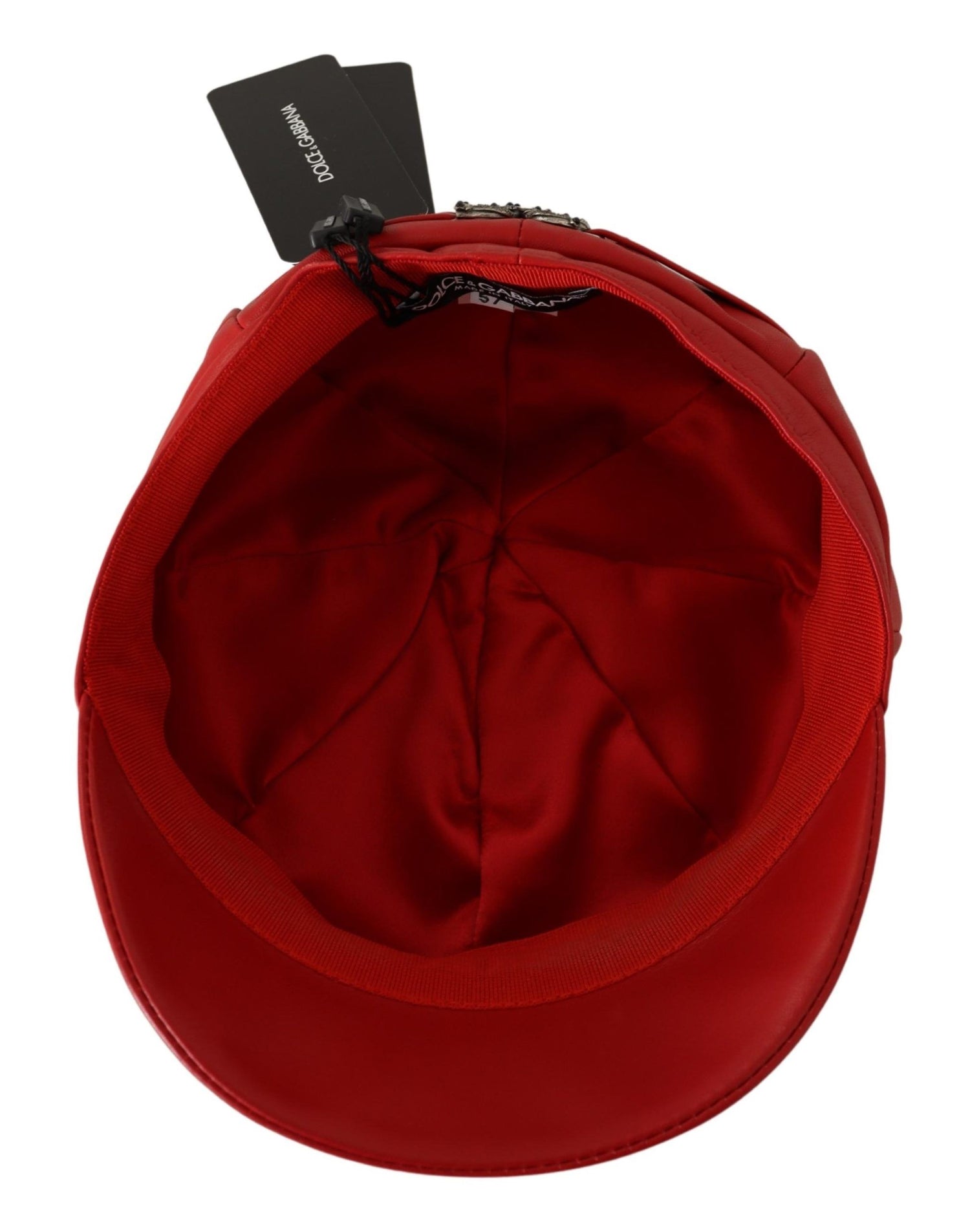 Dolce &amp; Gabbana Chic Red Leather Cabbie Cap