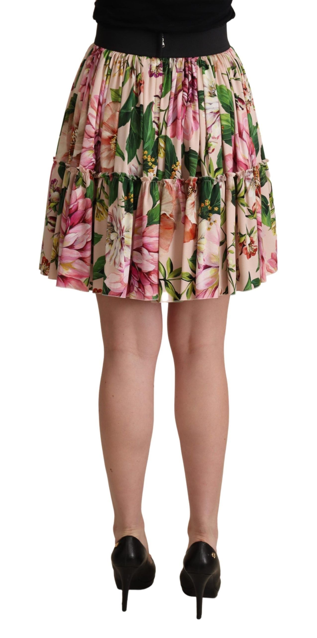 Dolce &amp; Gabbana Elegant Floral Silk High Waist Mini Skirt