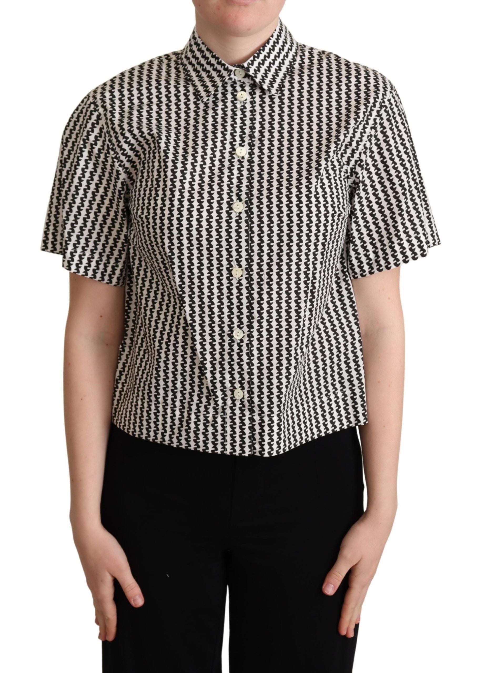 Dolce &amp; Gabbana Elegant Black and White Patterned Cotton Polo