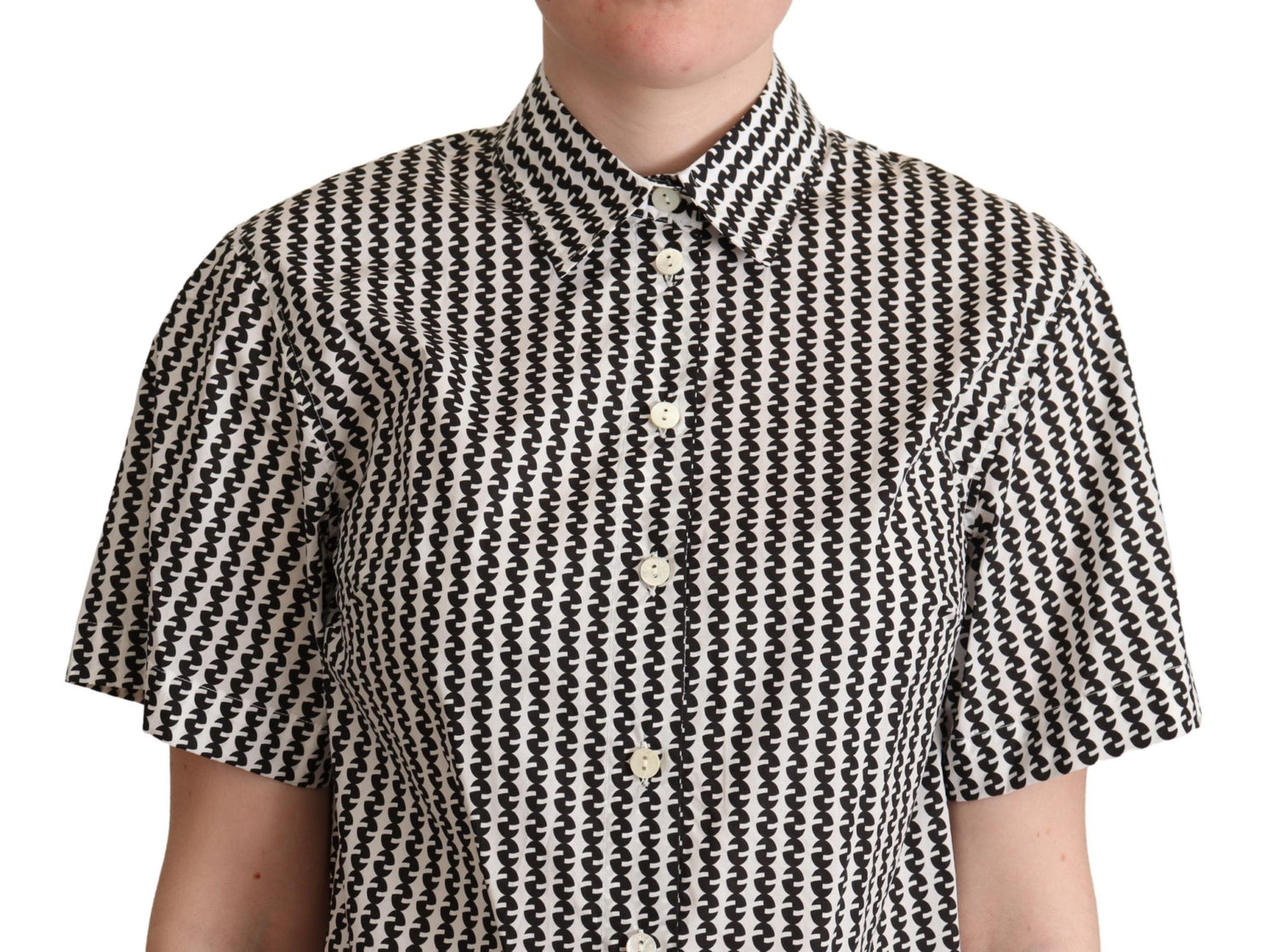 Dolce &amp; Gabbana Elegant Black and White Patterned Cotton Polo