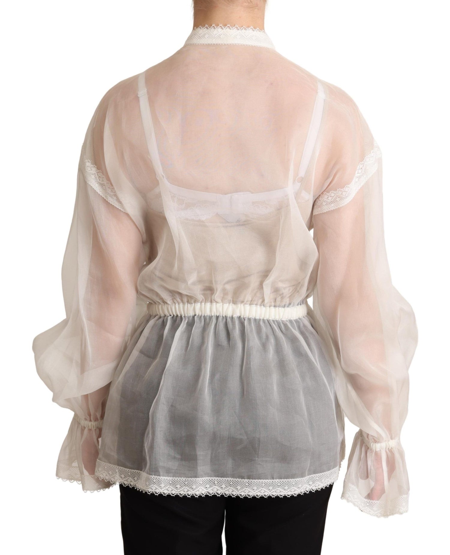 Dolce &amp; Gabbana Elegant White Silk-Cotton Ascot Blouse