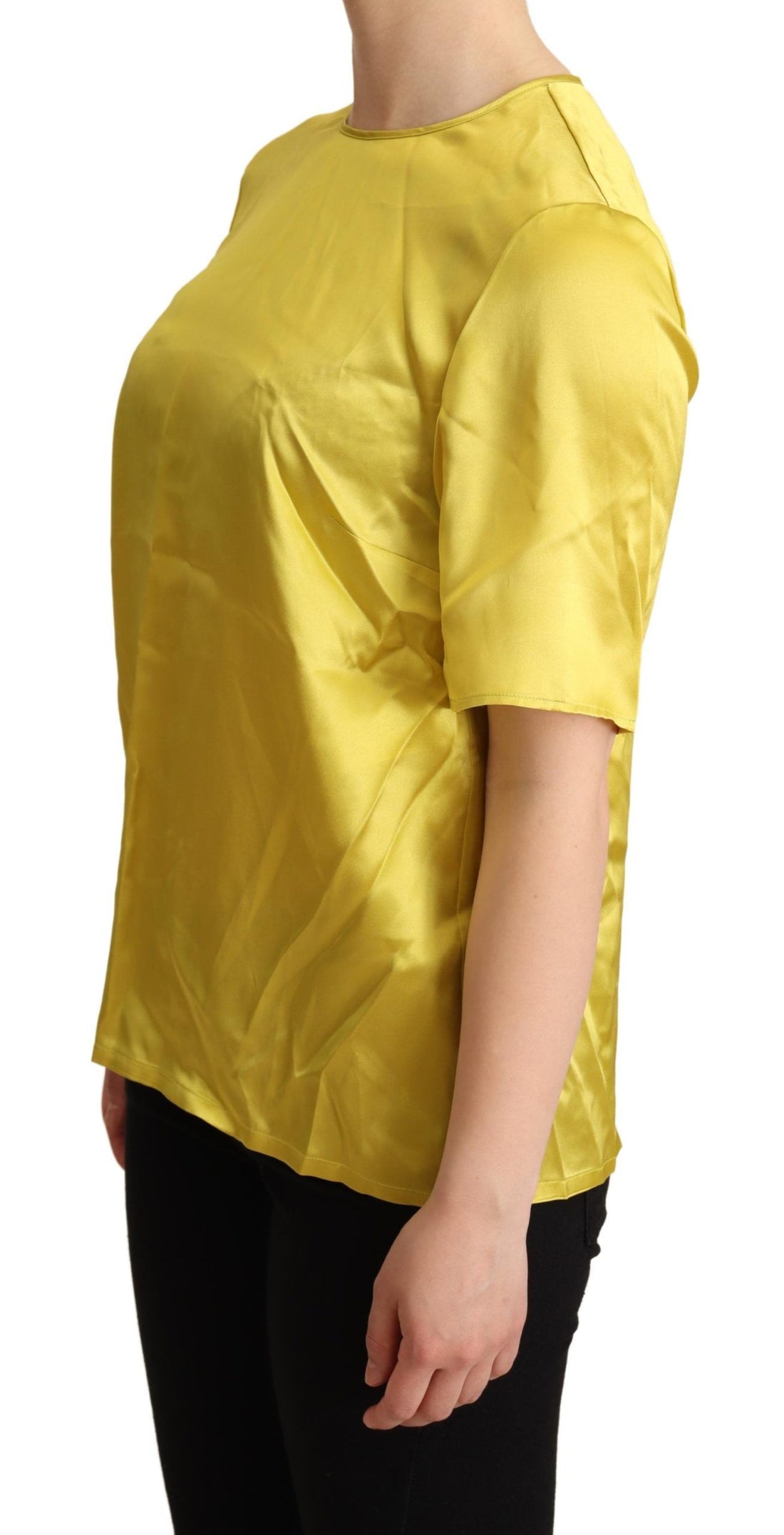 Dolce &amp; Gabbana Elegant Silk Short Sleeve Blouse Top - Yellow