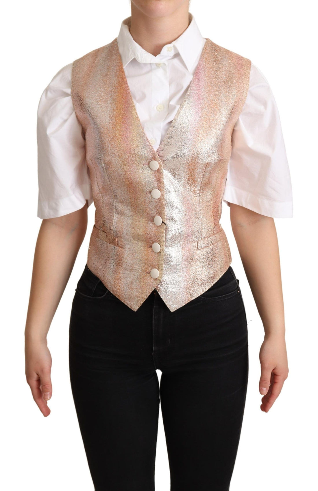 Dolce &amp; Gabbana Elegant Pink Metallic Sheen Waistcoat