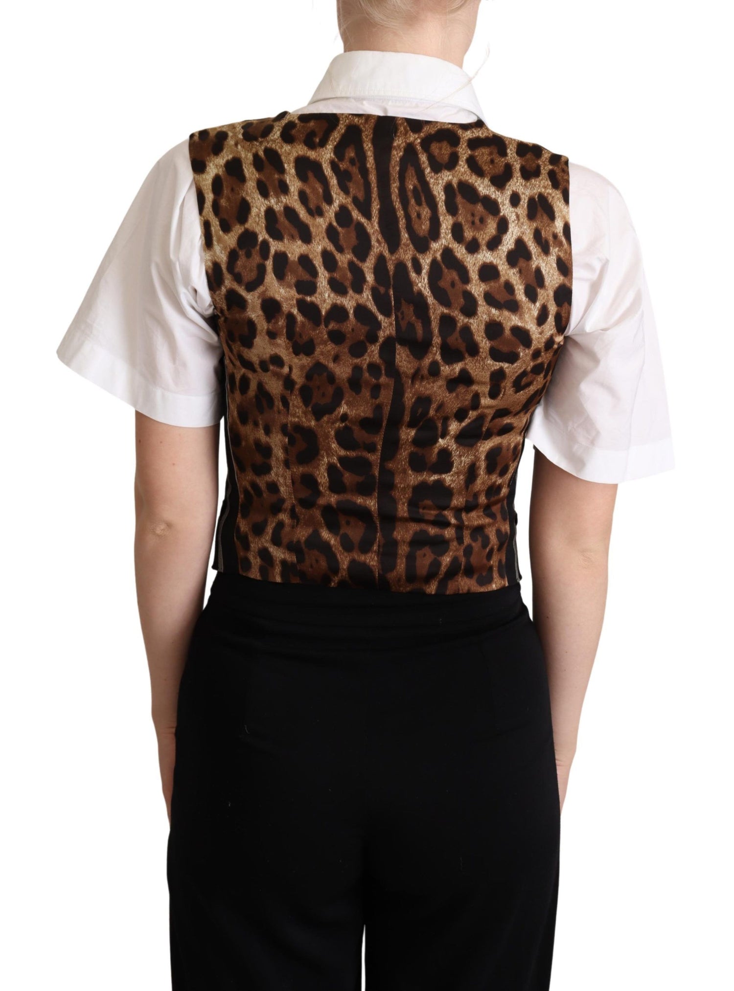 Dolce &amp; Gabbana Chic Black Leopard Print Waistcoat