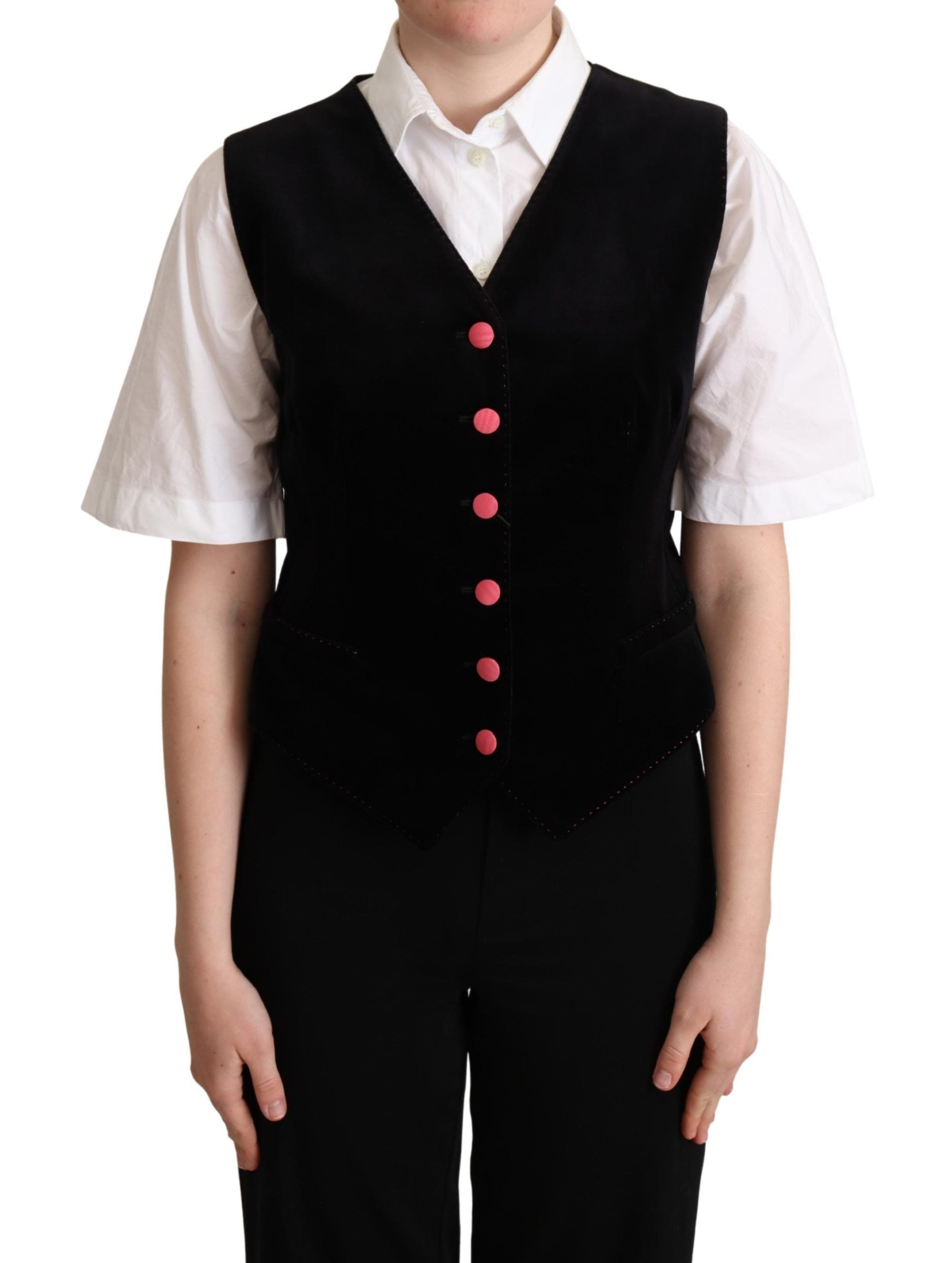 Dolce &amp; Gabbana Elegant Black Velvet Sleeveless Waistcoat