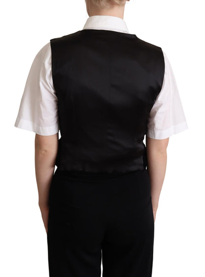 Dolce &amp; Gabbana Elegant Black Velvet Sleeveless Waistcoat