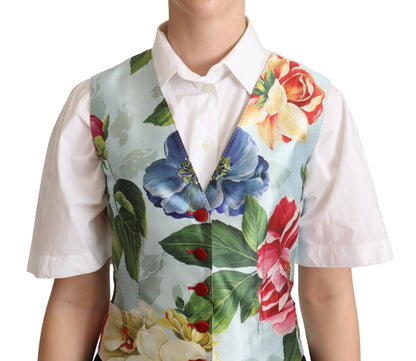 Dolce &amp; Gabbana Elegant Floral Print Silk Waistcoat