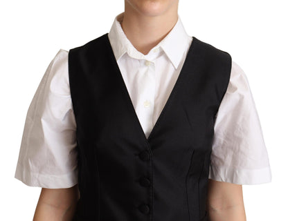 Dolce &amp; Gabbana Elegant Silk Blend Black Waistcoat