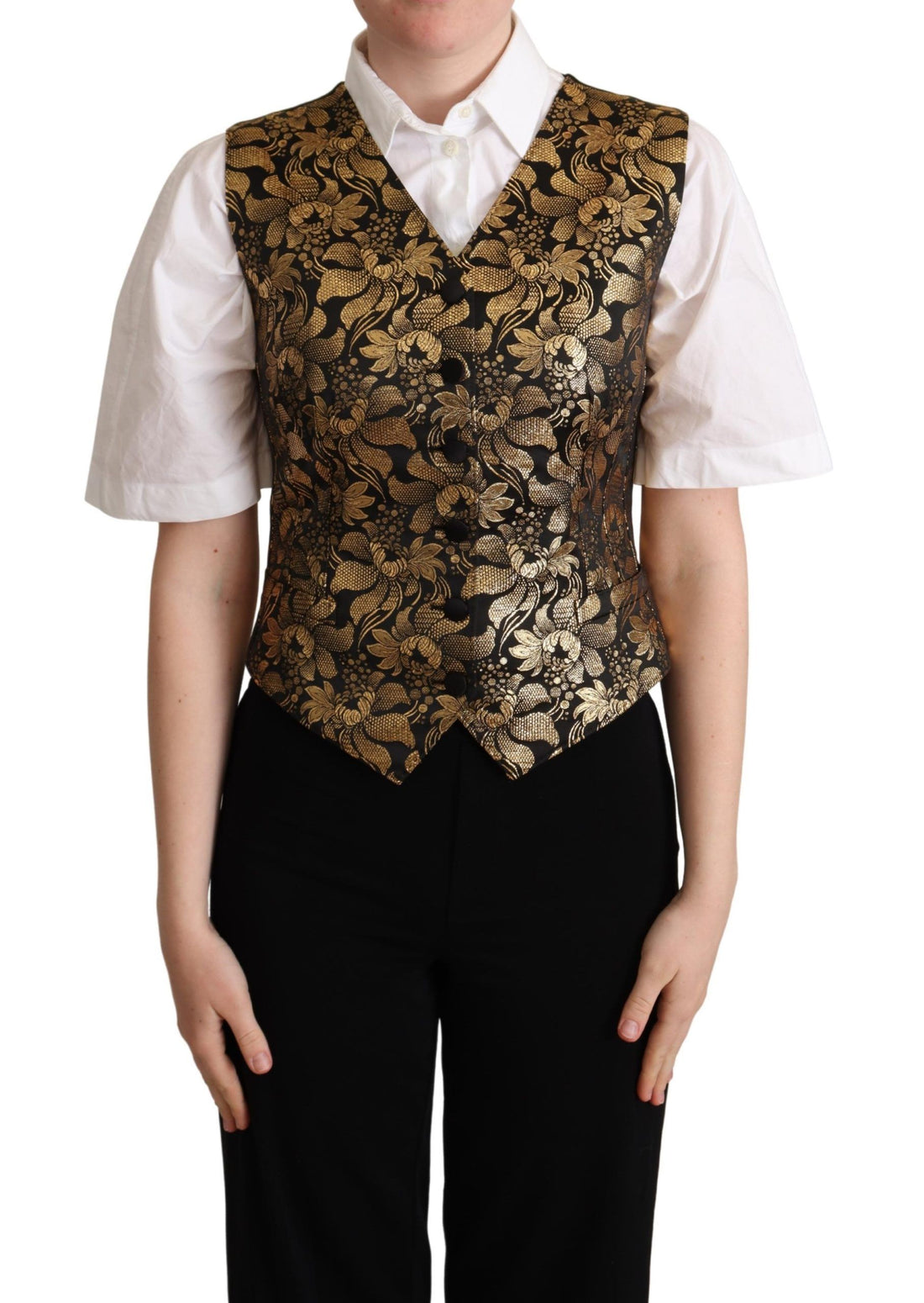 Dolce &amp; Gabbana Elegant Black Jacquard Waistcoat