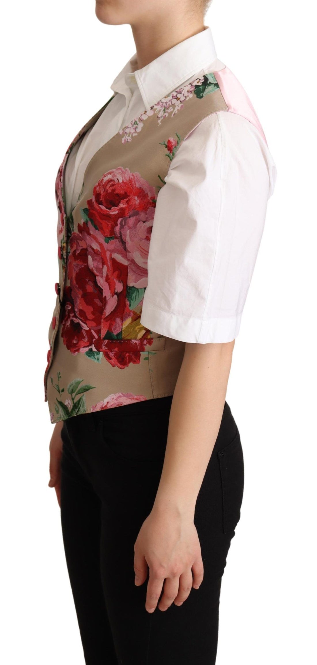 Dolce &amp; Gabbana Elegant Floral Beige Sleeveless Vest