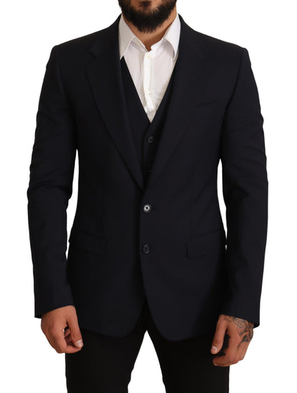 Dolce &amp; Gabbana Elegant Dark Blue Wool Blend Martini Suit