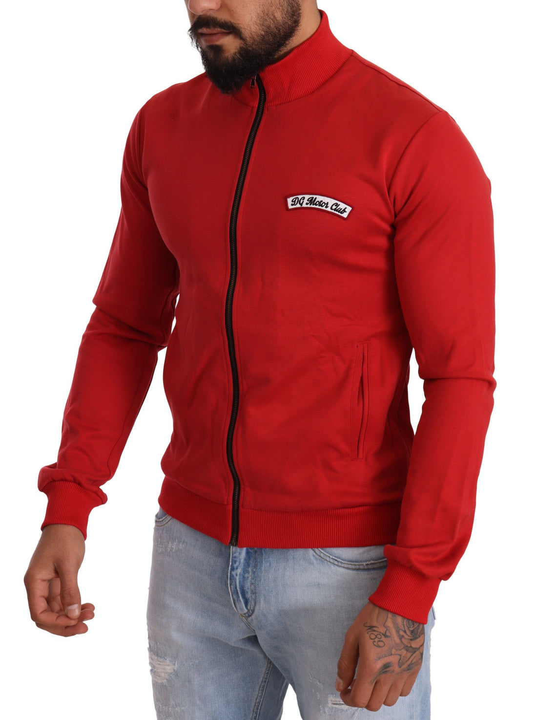 Dolce &amp; Gabbana Elegant Red Full Zip Sweater with DG Motor Club Motif