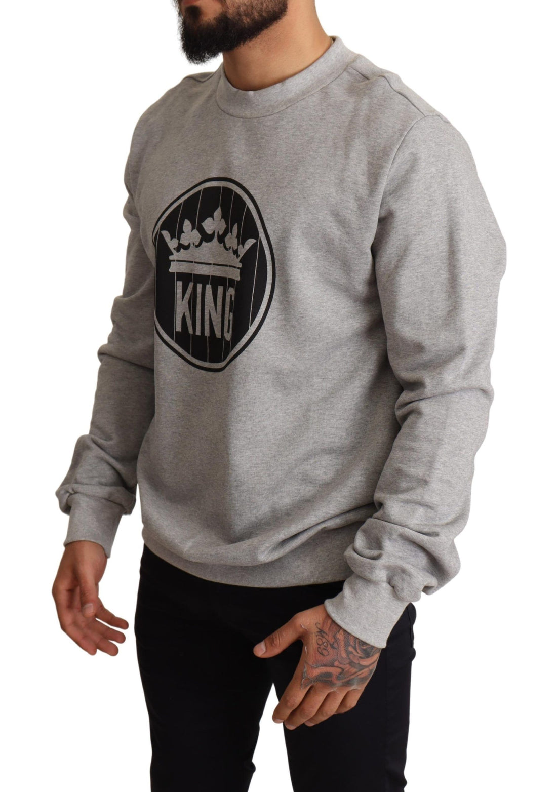 Dolce &amp; Gabbana Regal Crown Cotton Sweater - Sophisticated Gray