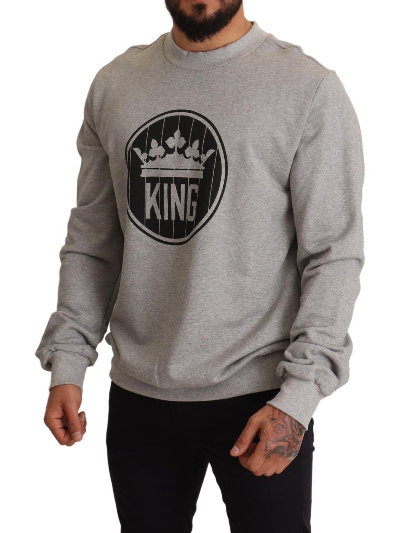 Dolce &amp; Gabbana Regal Crown Cotton Sweater - Sophisticated Gray