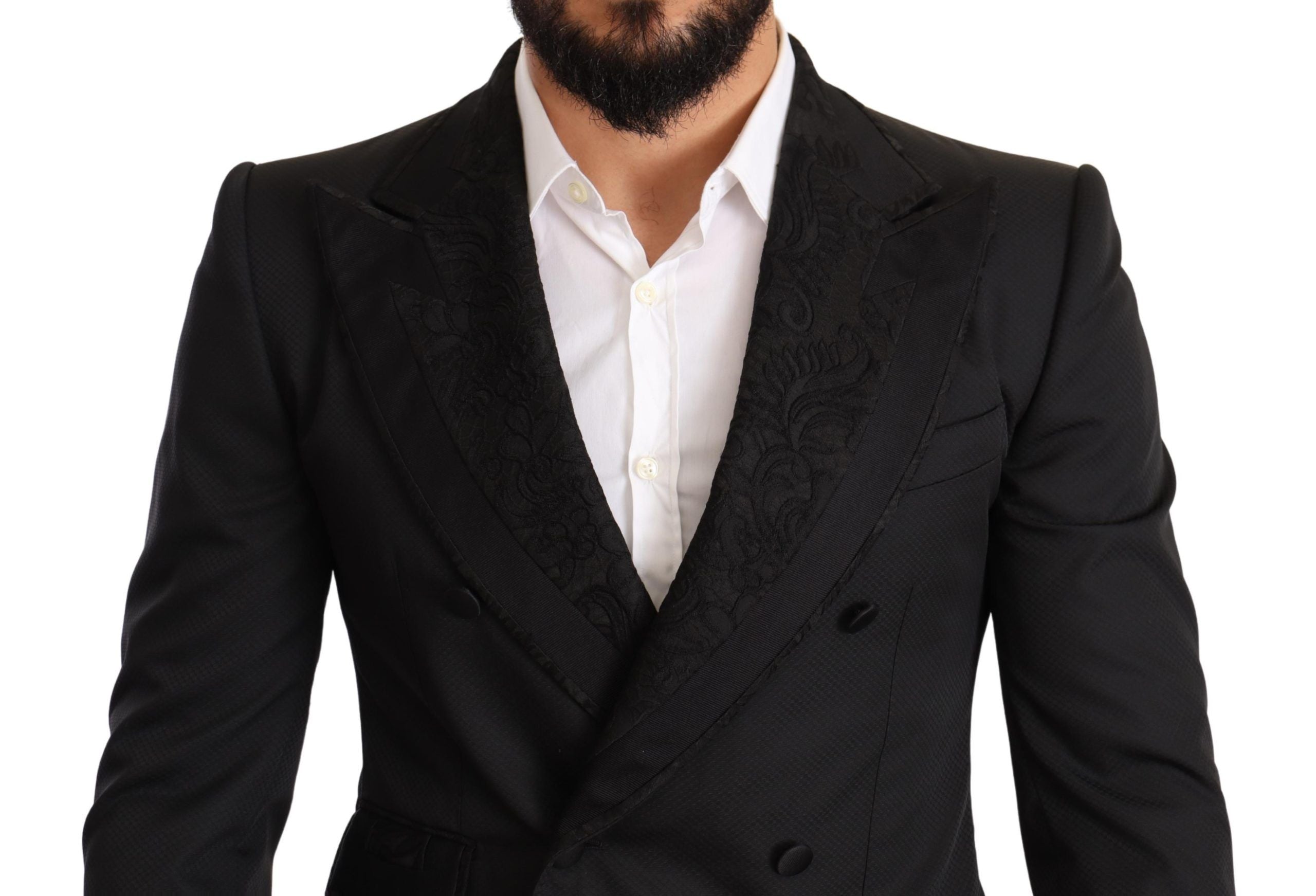 Dolce &amp; Gabbana Elegant Black Floral Brocade Suit