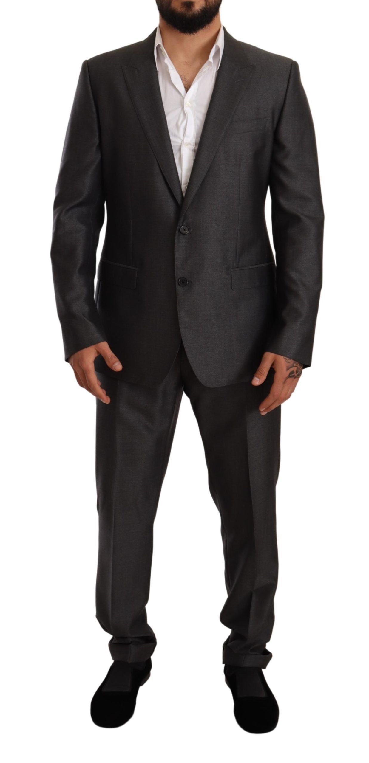 Dolce &amp; Gabbana Elegant Gray Martini Slim Fit Silk-Wool Suit