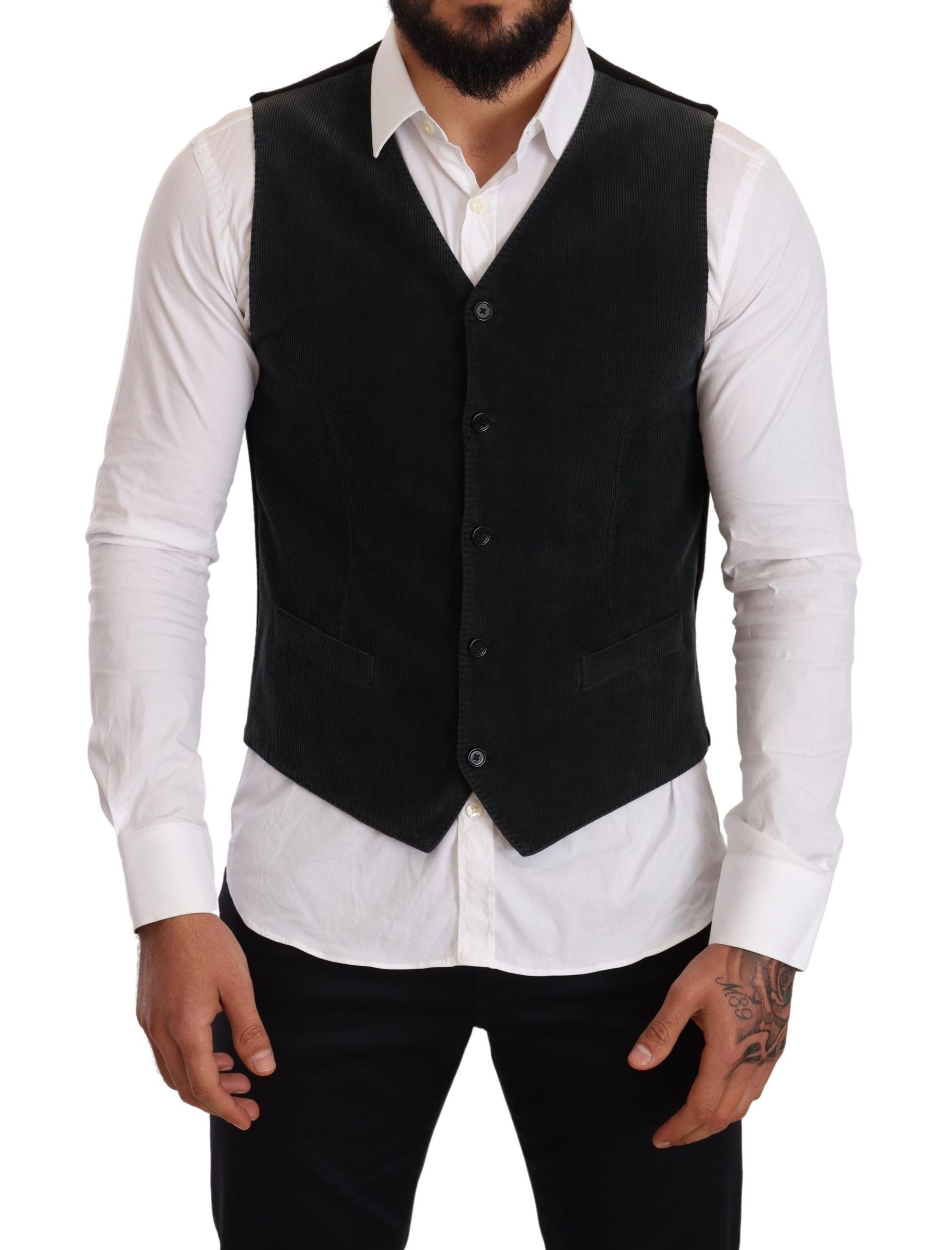 Dolce &amp; Gabbana Elegant Black Cotton Formal Dress Vest