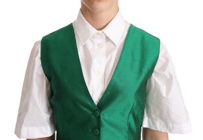 Dolce &amp; Gabbana Elegant Green Silk Blend Waistcoat