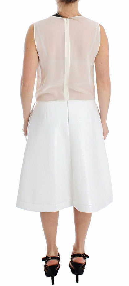 Koonhor Elegant White Silk-Wool Blend Tank Dress