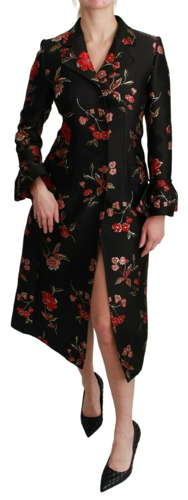 Dolce &amp; Gabbana Elegant Floral Embroidered Trench Coat