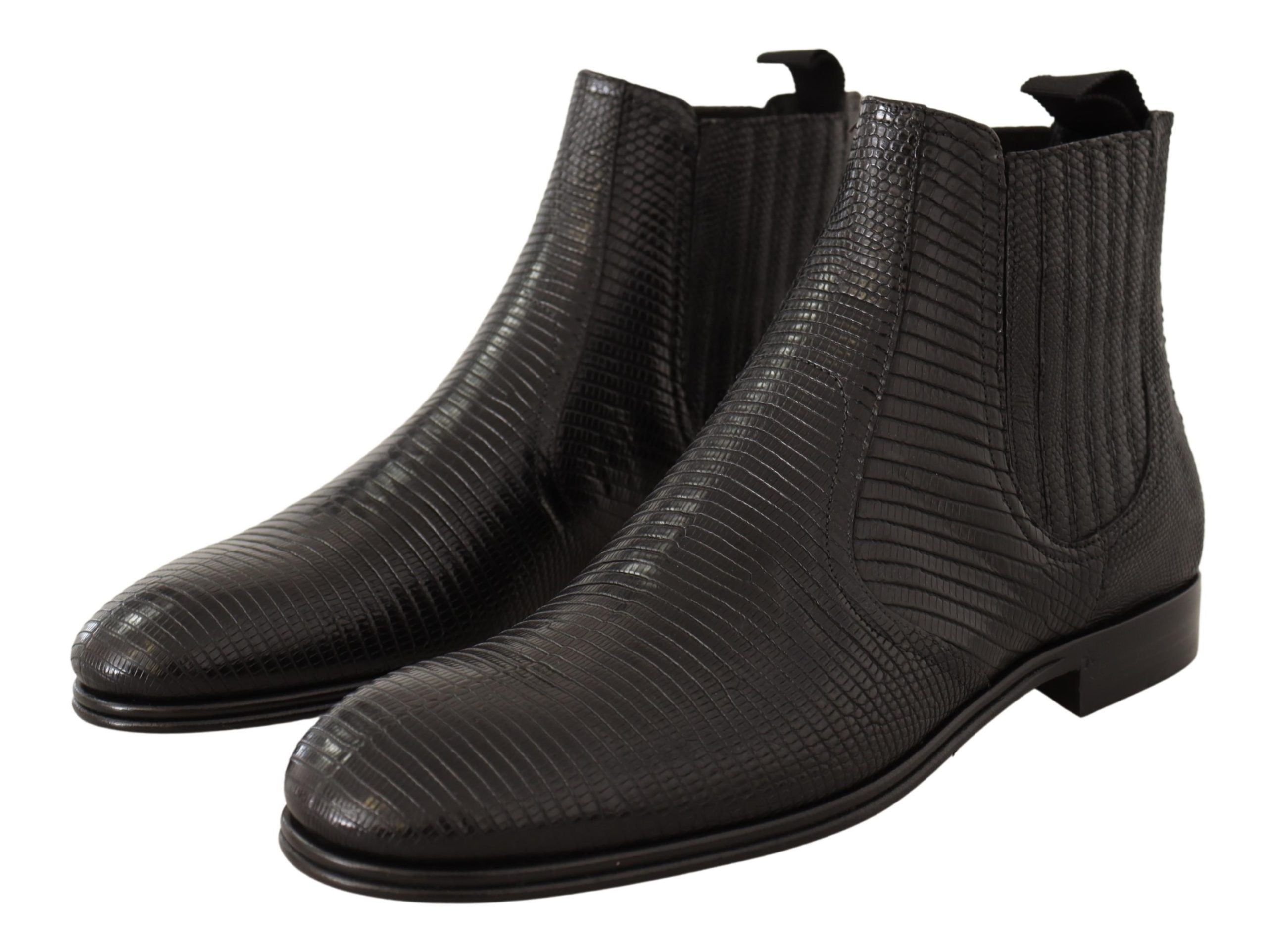 Dolce &amp; Gabbana Elegant Black Leather Lizard Skin Derby Boots