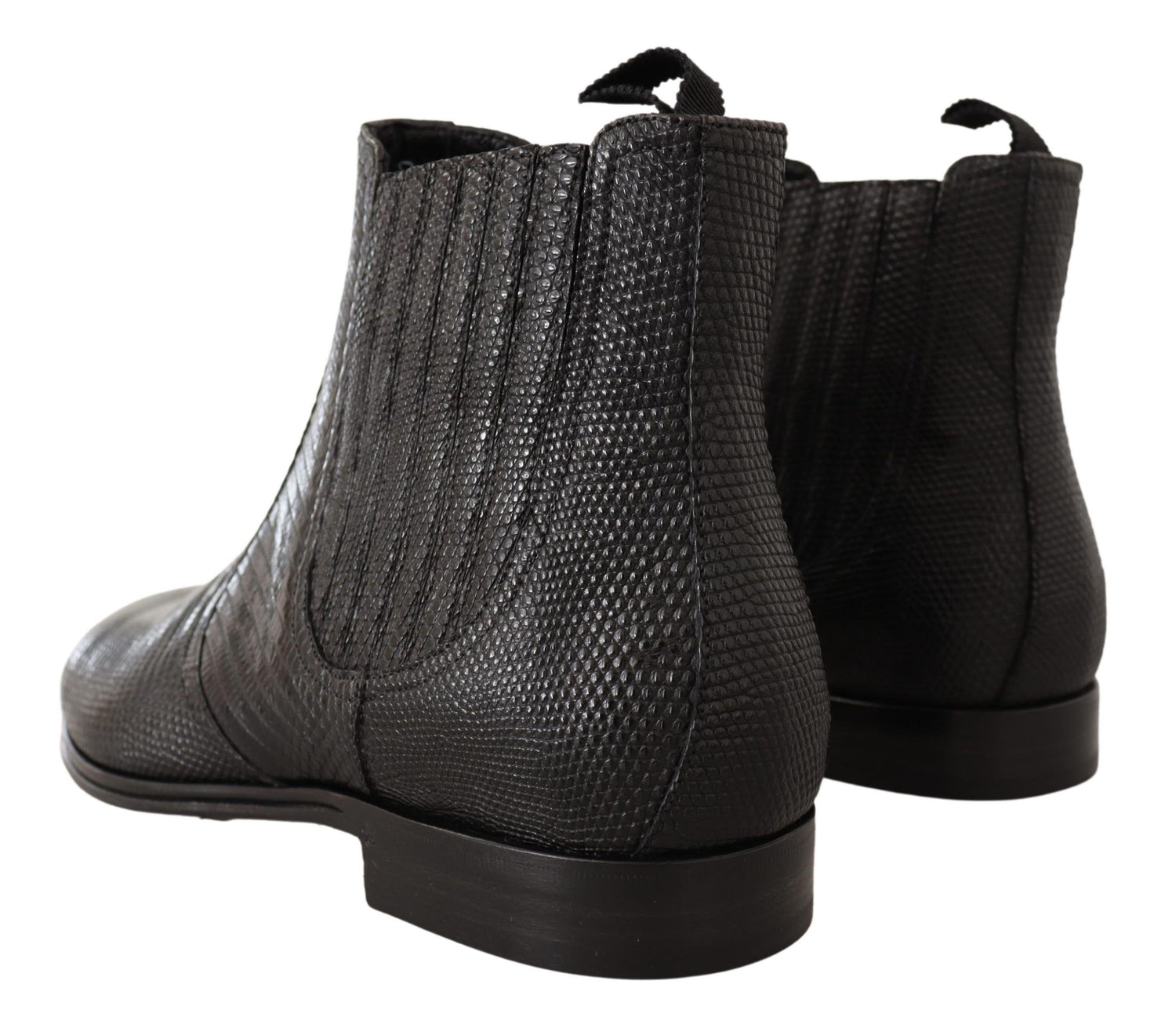 Dolce &amp; Gabbana Elegant Black Leather Lizard Skin Derby Boots