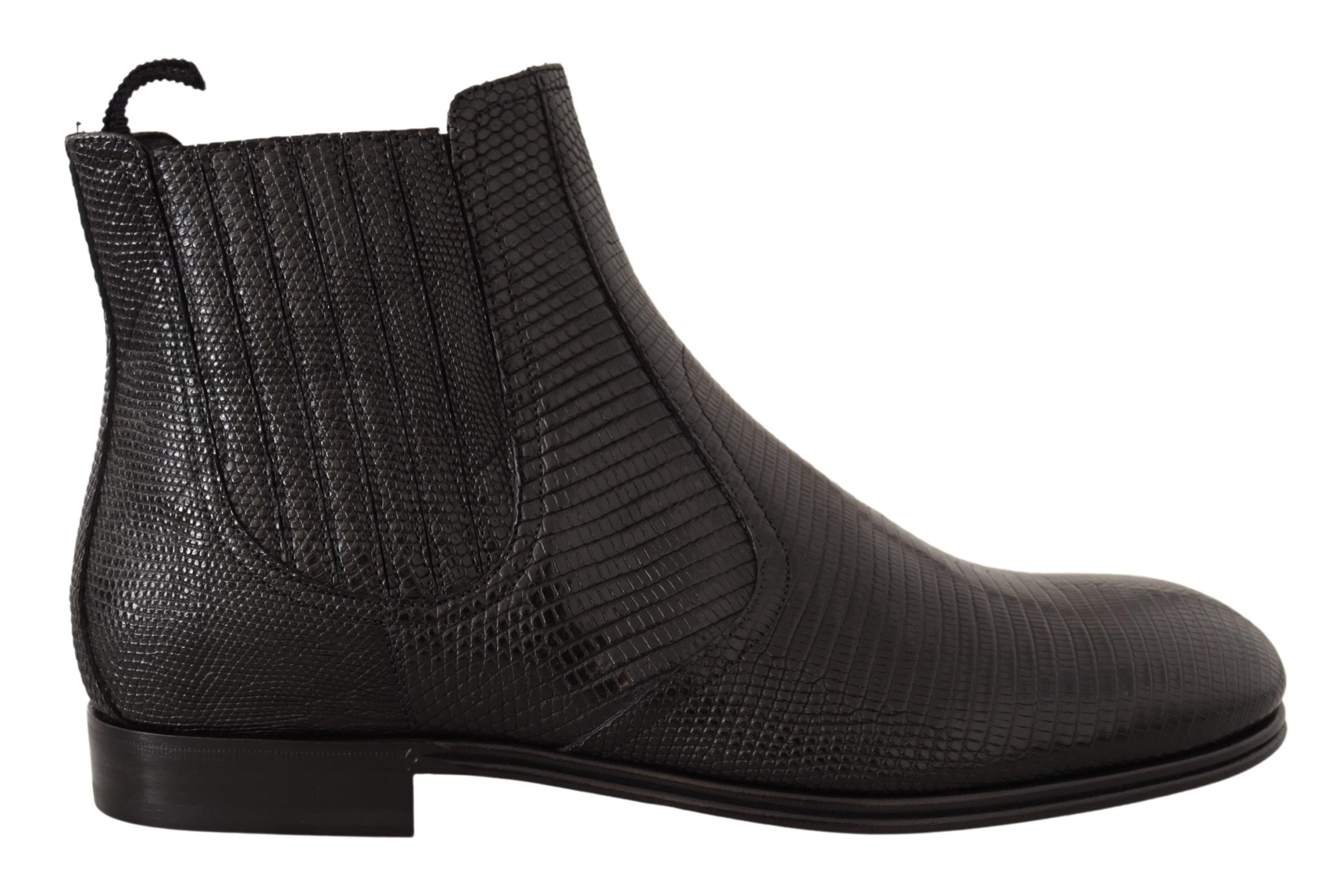 Dolce &amp; Gabbana Elegant Black Leather Lizard Skin Derby Boots