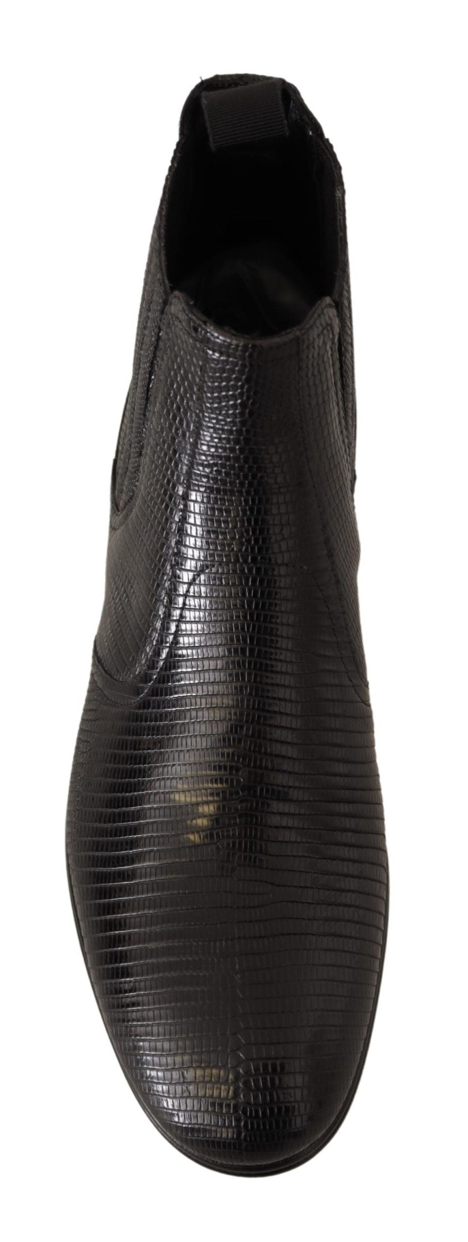 Dolce &amp; Gabbana Elegant Black Leather Lizard Skin Derby Boots