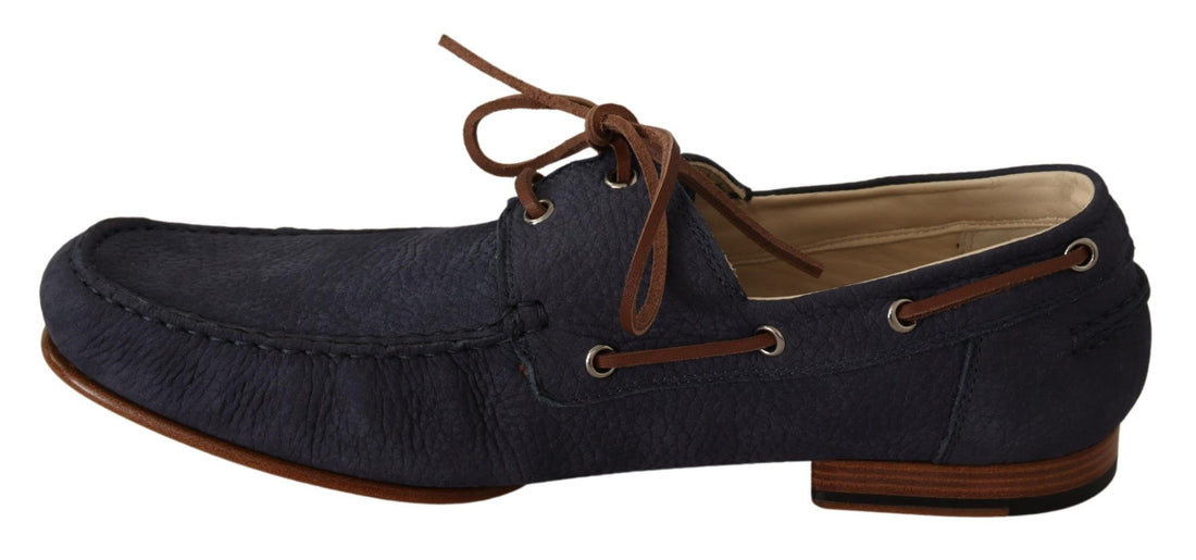 Dolce &amp; Gabbana Elegant Blue &amp; Brown Leather Boat Shoes