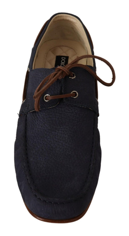 Dolce &amp; Gabbana Elegant Blue &amp; Brown Leather Boat Shoes