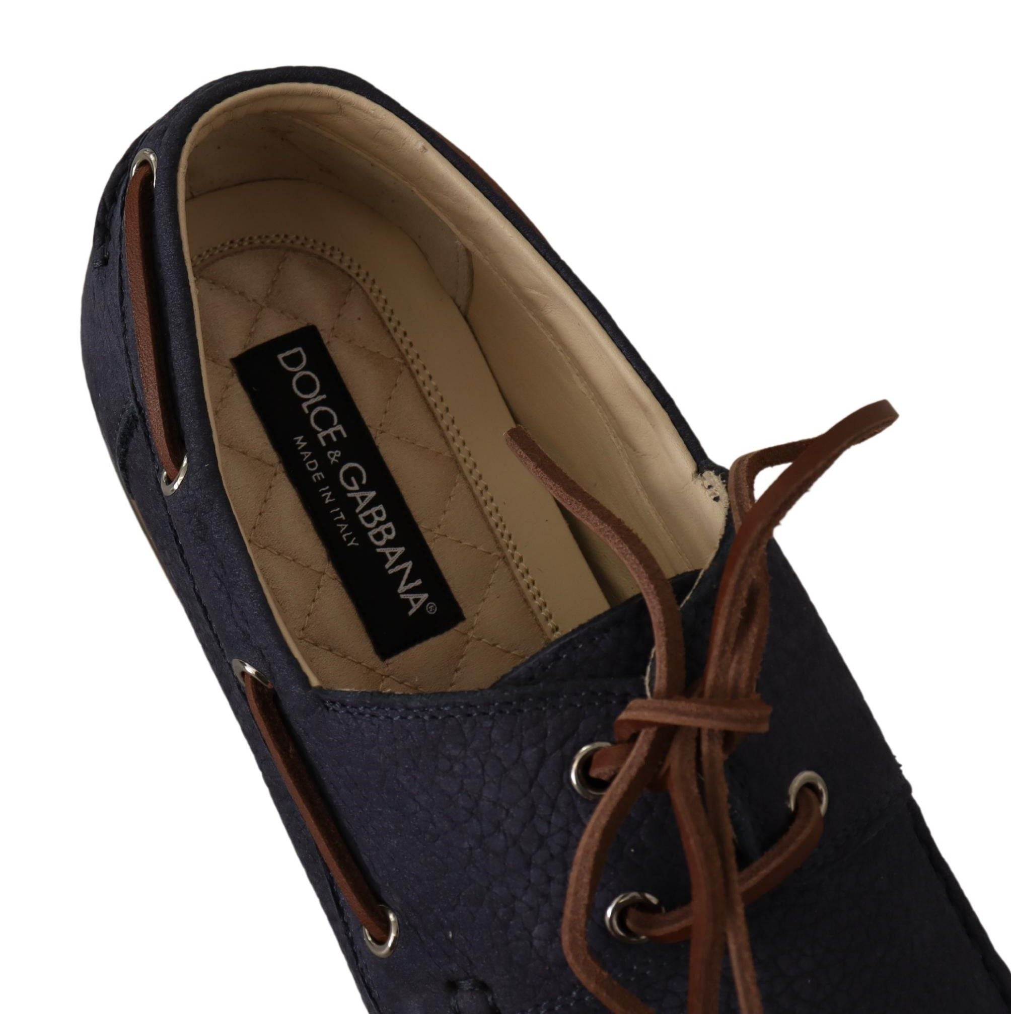 Dolce &amp; Gabbana Elegant Blue &amp; Brown Leather Boat Shoes