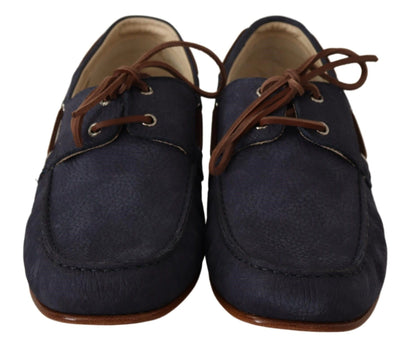 Dolce &amp; Gabbana Elegant Blue &amp; Brown Leather Boat Shoes