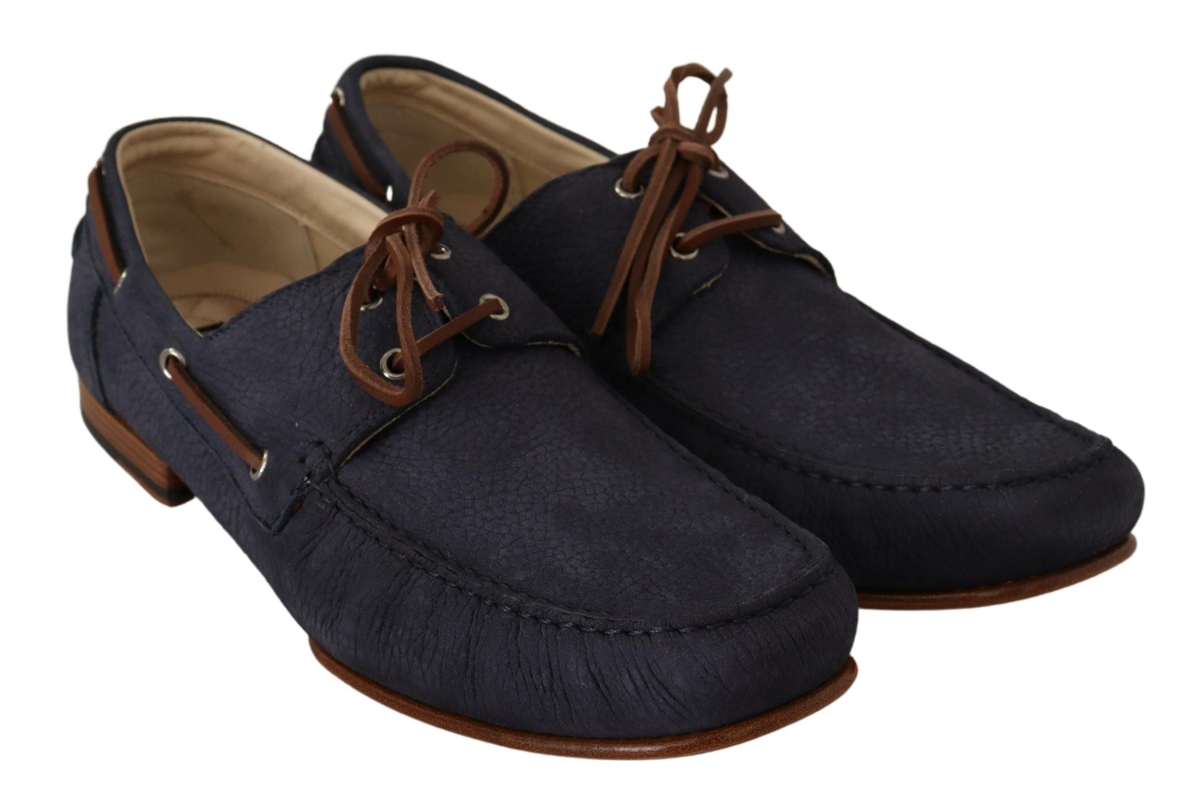 Dolce &amp; Gabbana Elegant Blue &amp; Brown Leather Boat Shoes