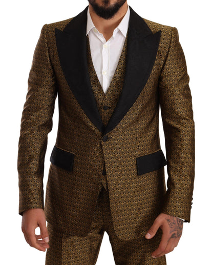 Dolce &amp; Gabbana Elegant Yellow Patterned Three-Piece Suit