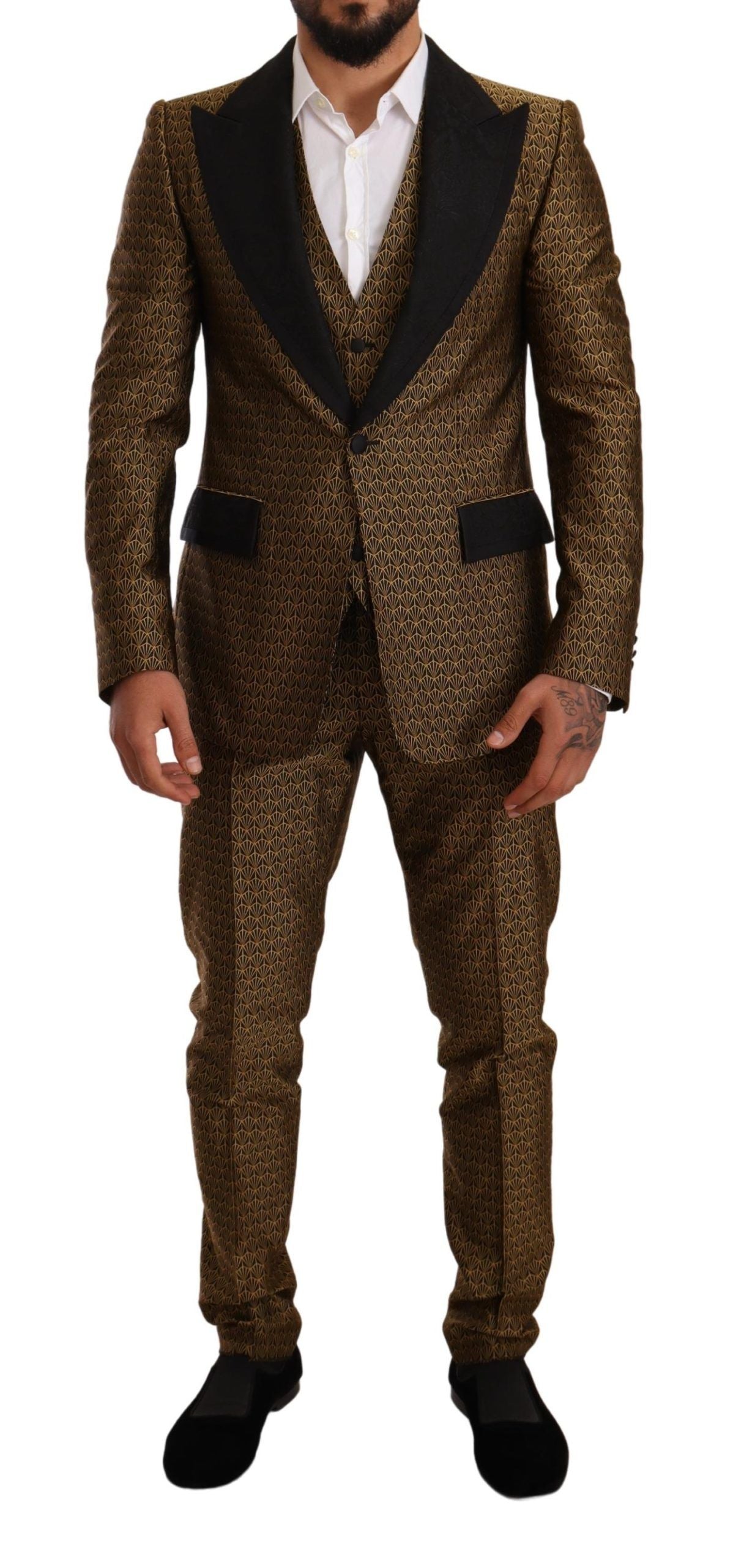 Dolce &amp; Gabbana Elegant Yellow Patterned Three-Piece Suit