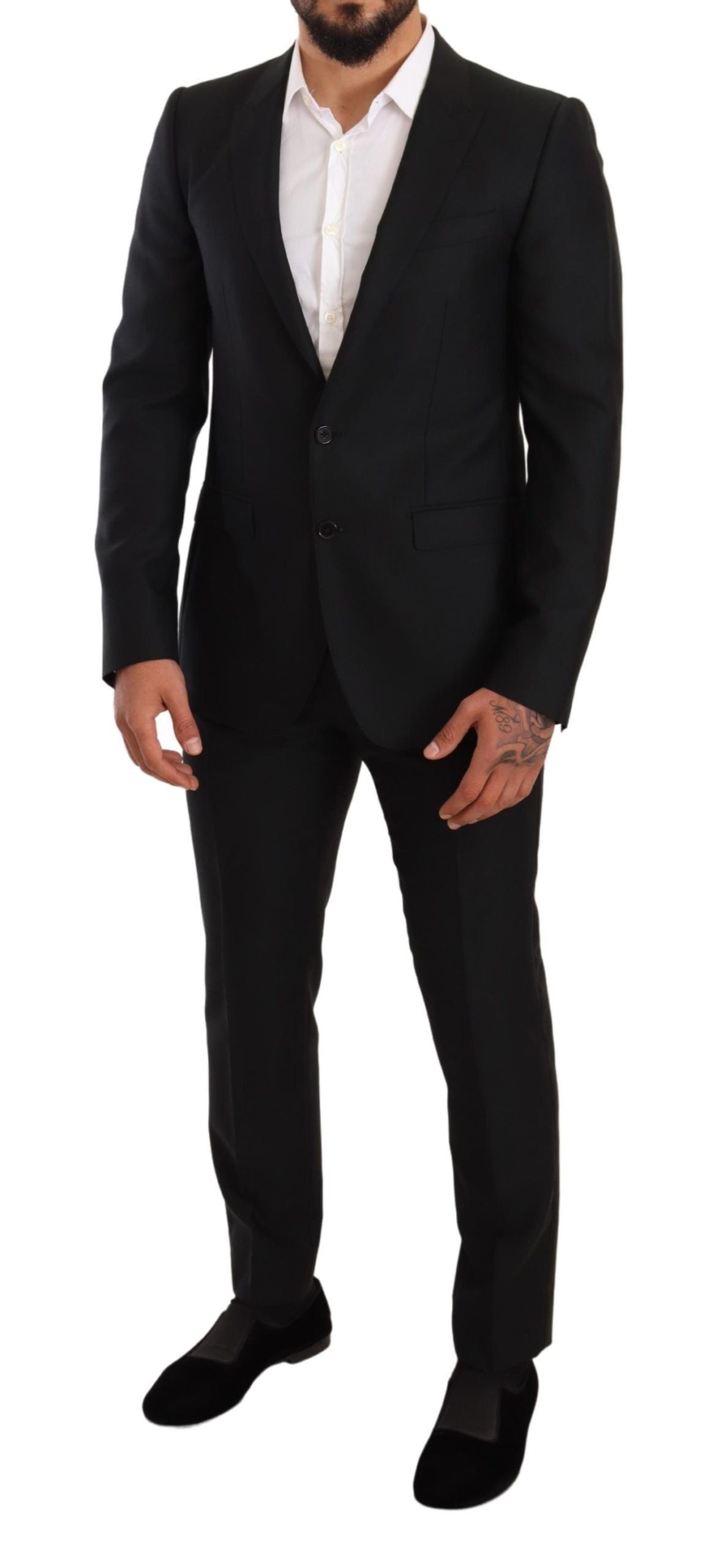 Dolce &amp; Gabbana Sleek Black Virgin Wool Martini Suit