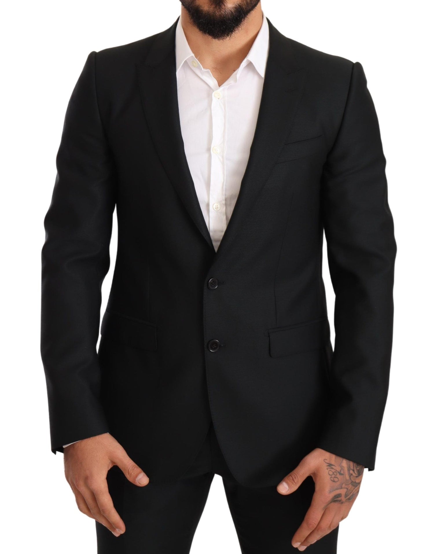 Dolce &amp; Gabbana Sleek Black Virgin Wool Martini Suit