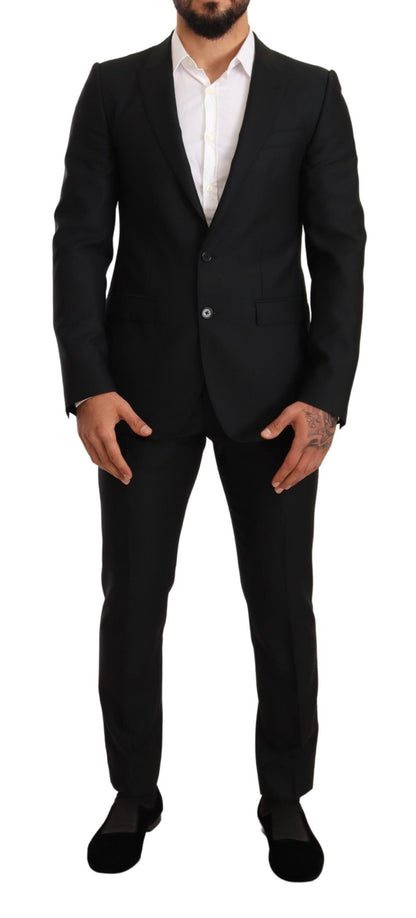 Dolce &amp; Gabbana Sleek Black Virgin Wool Martini Suit