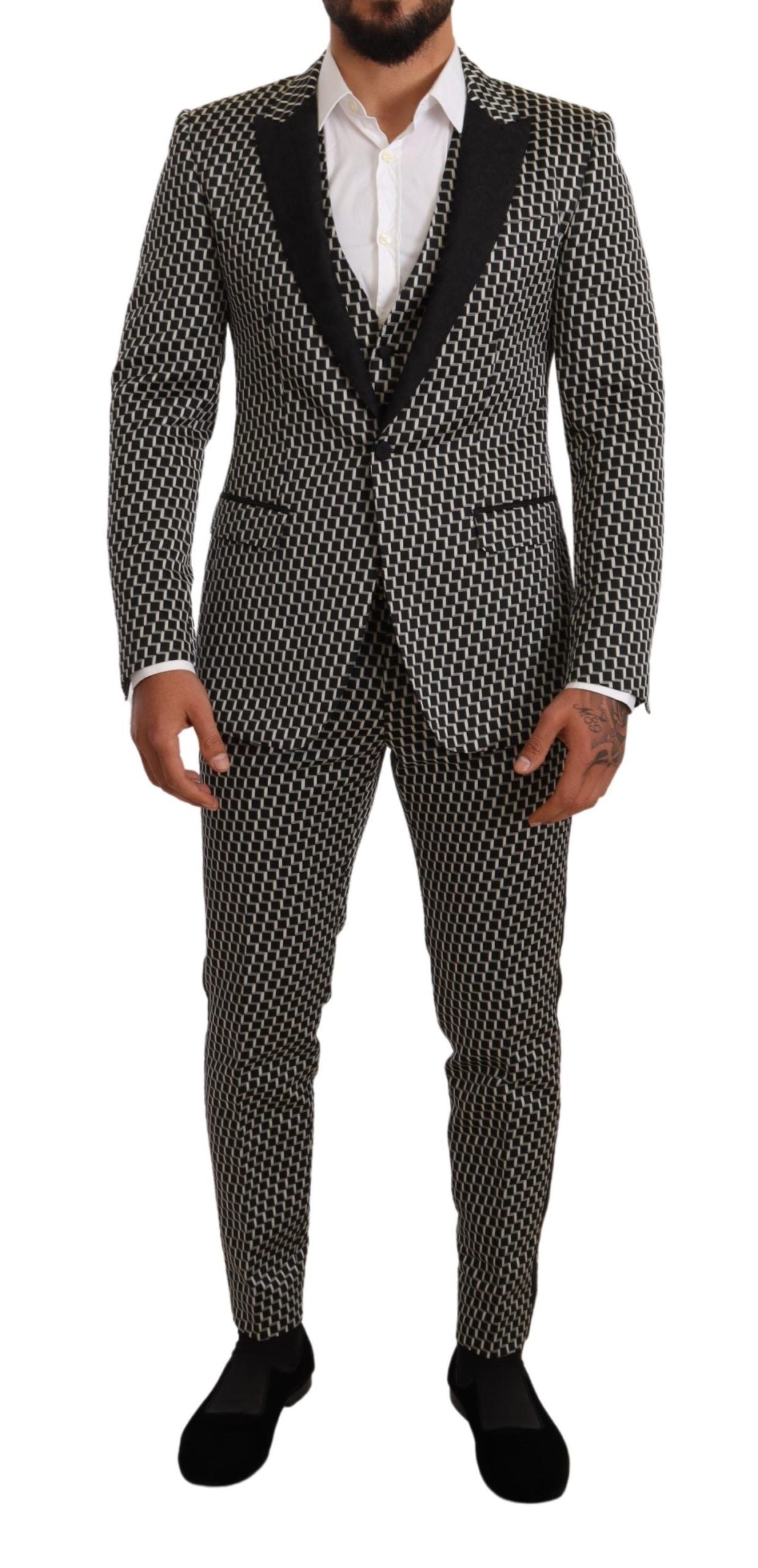 Dolce &amp; Gabbana Elegant Martini Black Check Three-Piece Suit