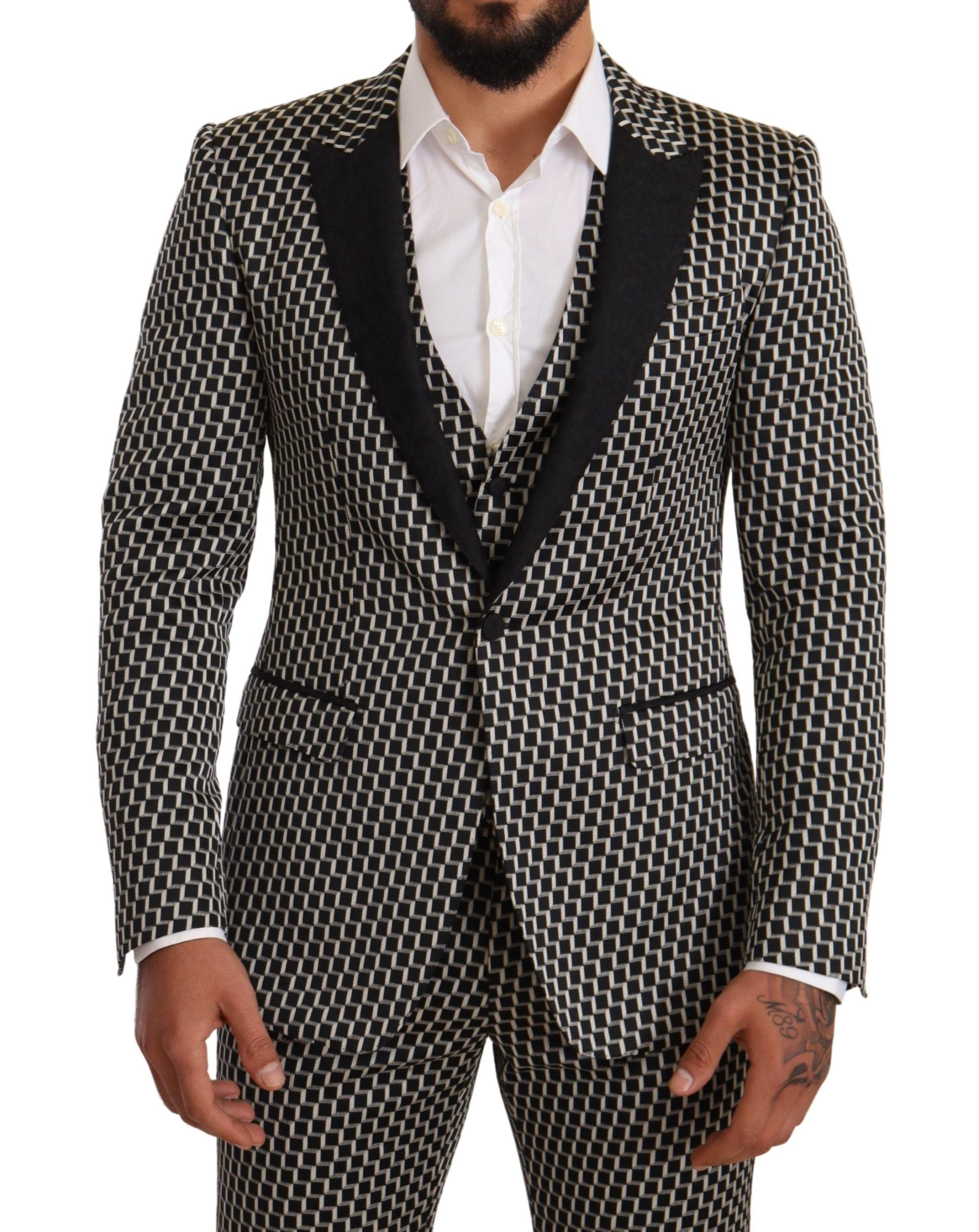 Dolce &amp; Gabbana Elegant Martini Black Check Three-Piece Suit