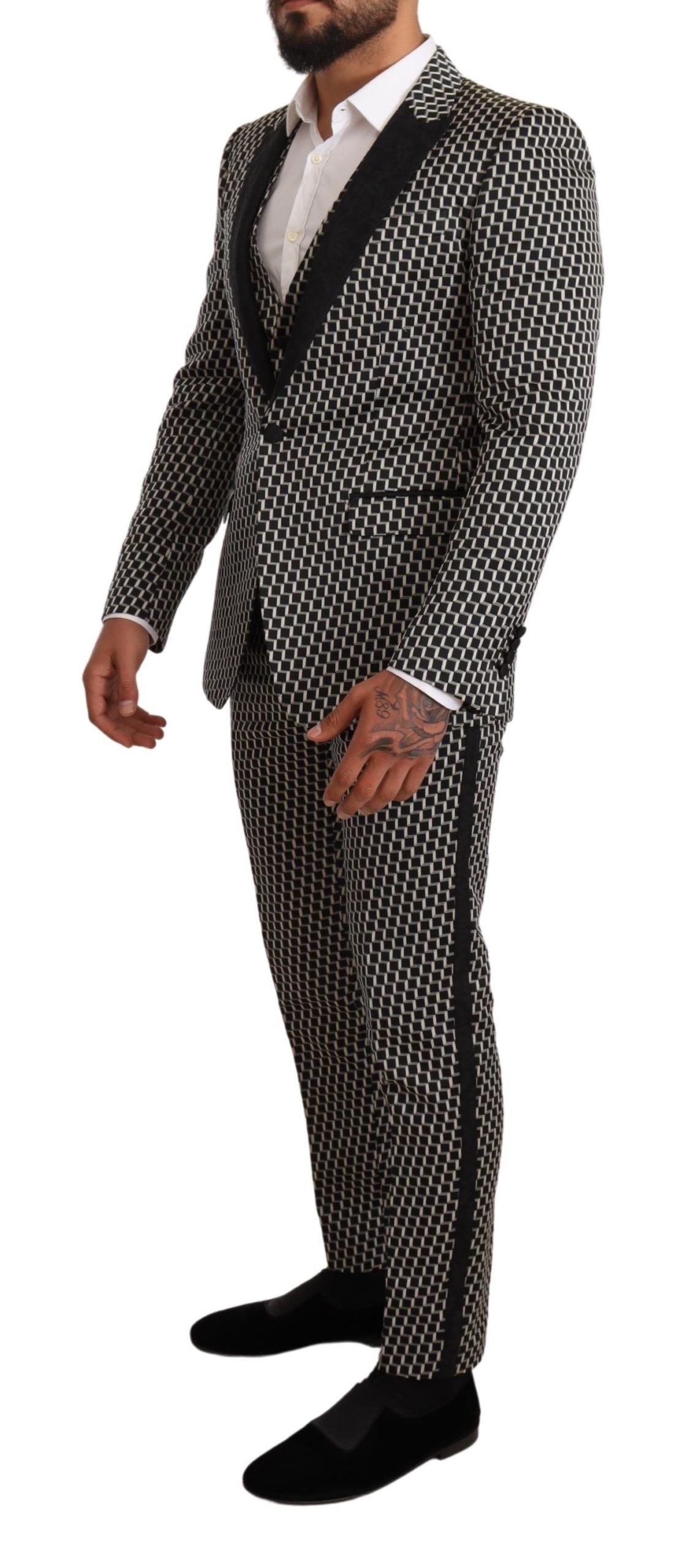 Dolce &amp; Gabbana Elegant Martini Black Check Three-Piece Suit