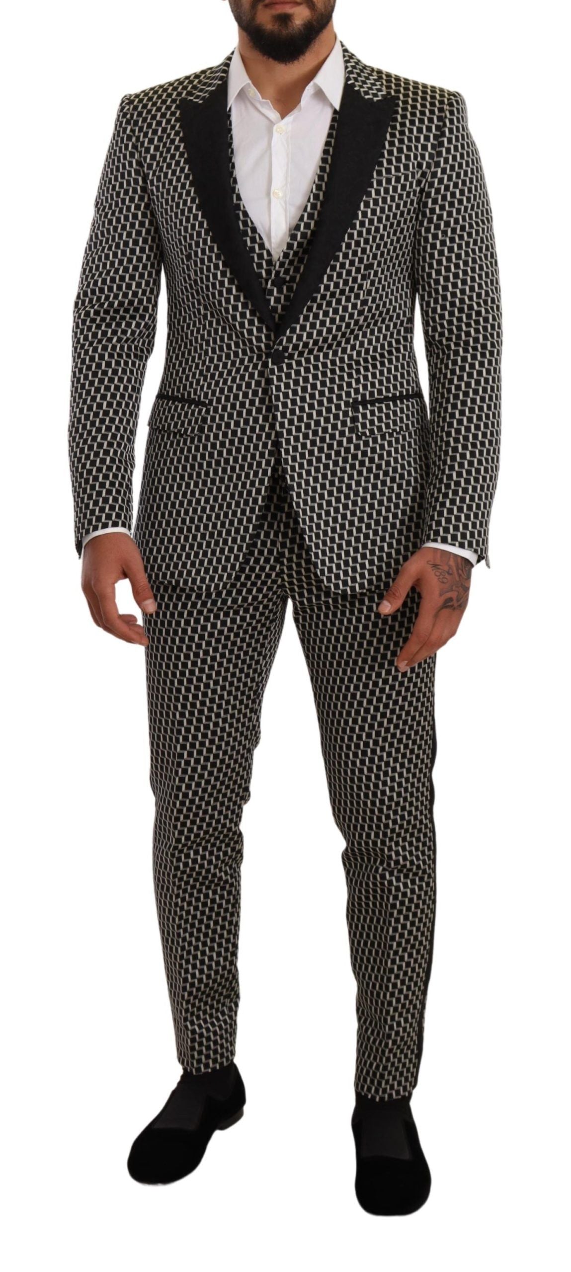 Dolce &amp; Gabbana Elegant Martini Black Check Three-Piece Suit