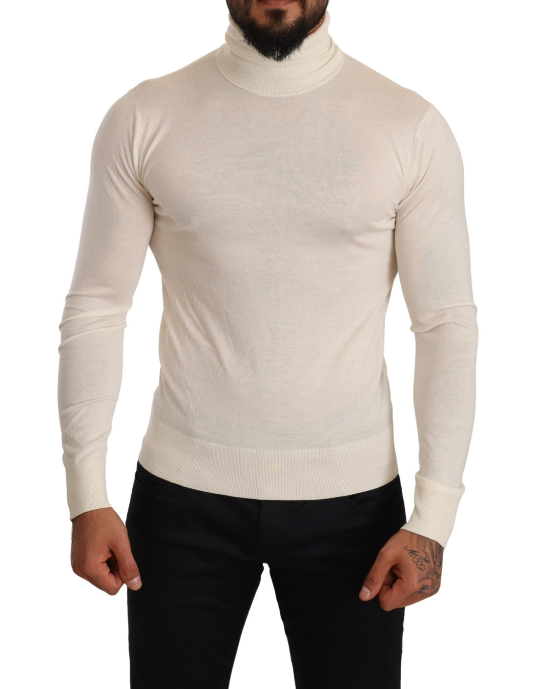 Dolce &amp; Gabbana Ivory Cashmere-Silk Blend Turtleneck Sweater