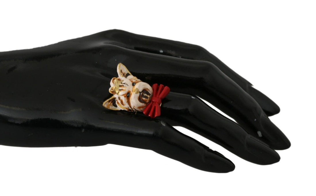 Dolce &amp; Gabbana Elegant Canine-Inspired Gold Tone Ring