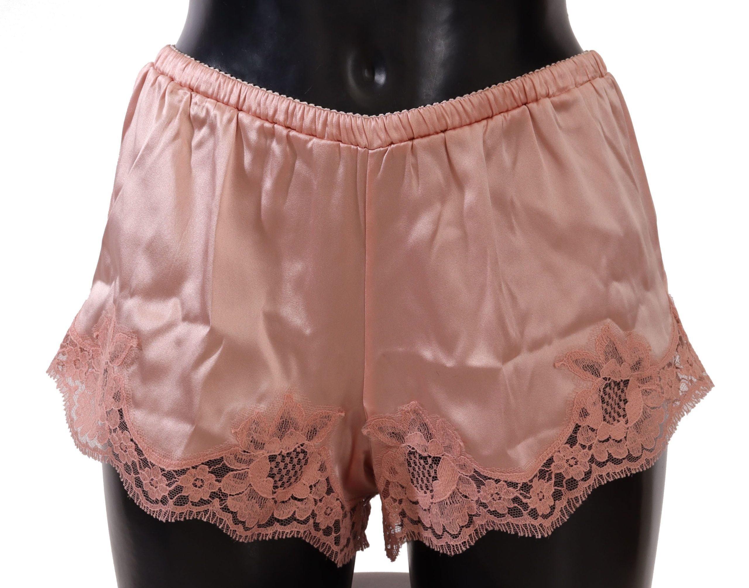 Dolce &amp; Gabbana Elegant Powder Pink Silk Lace Lingerie Shorts