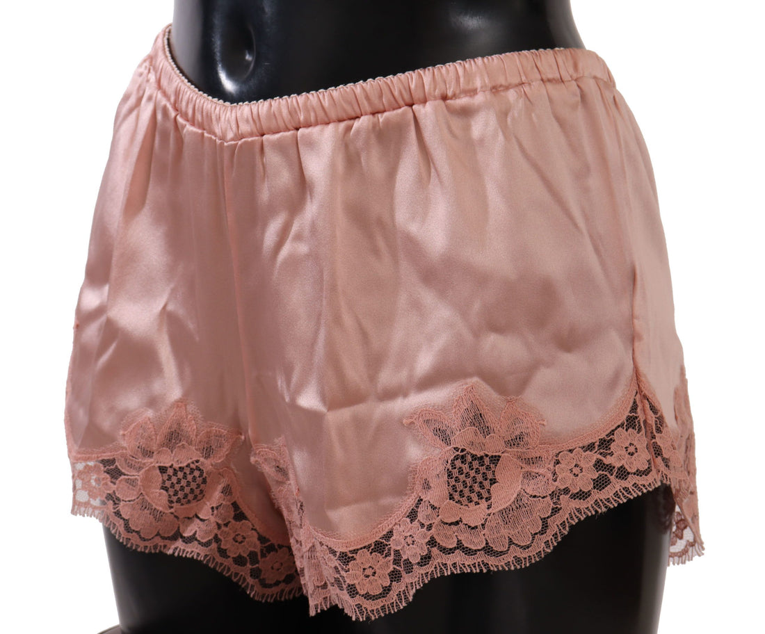 Dolce &amp; Gabbana Elegant Powder Pink Silk Lace Lingerie Shorts