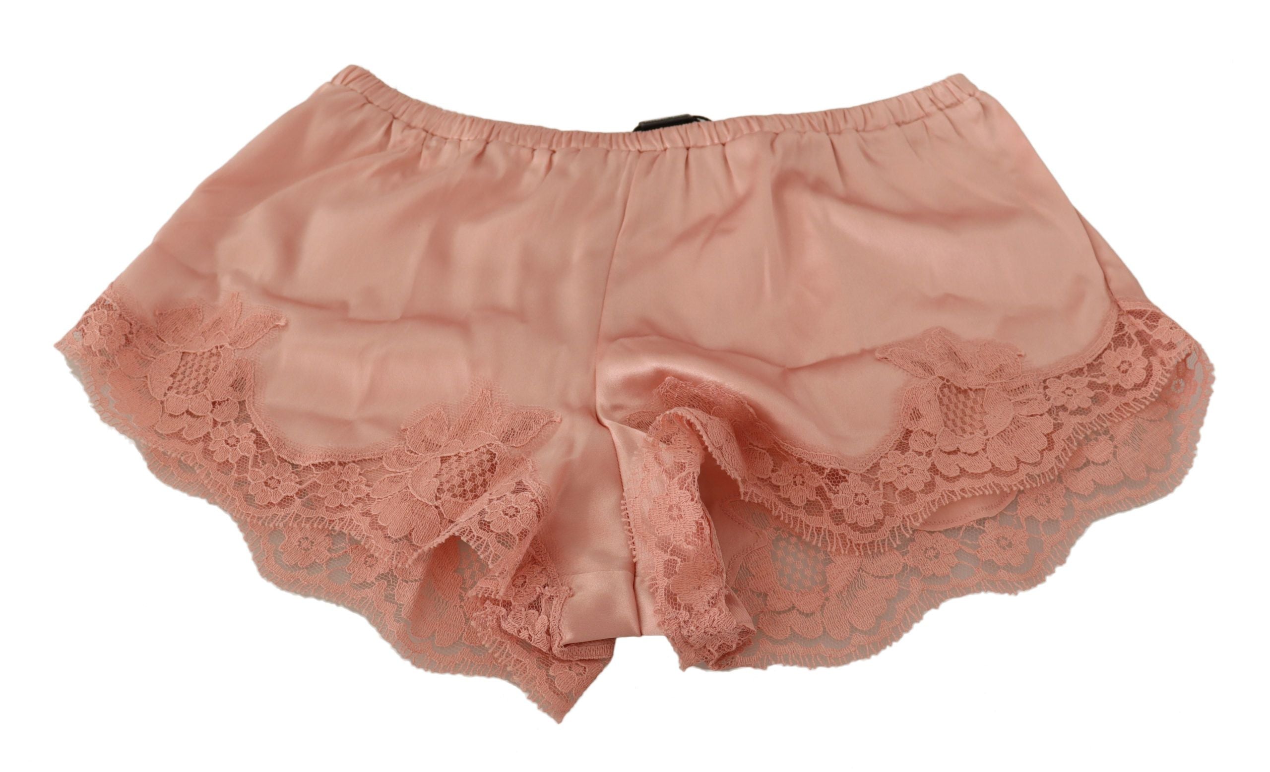 Dolce &amp; Gabbana Elegant Powder Pink Silk Lace Lingerie Shorts